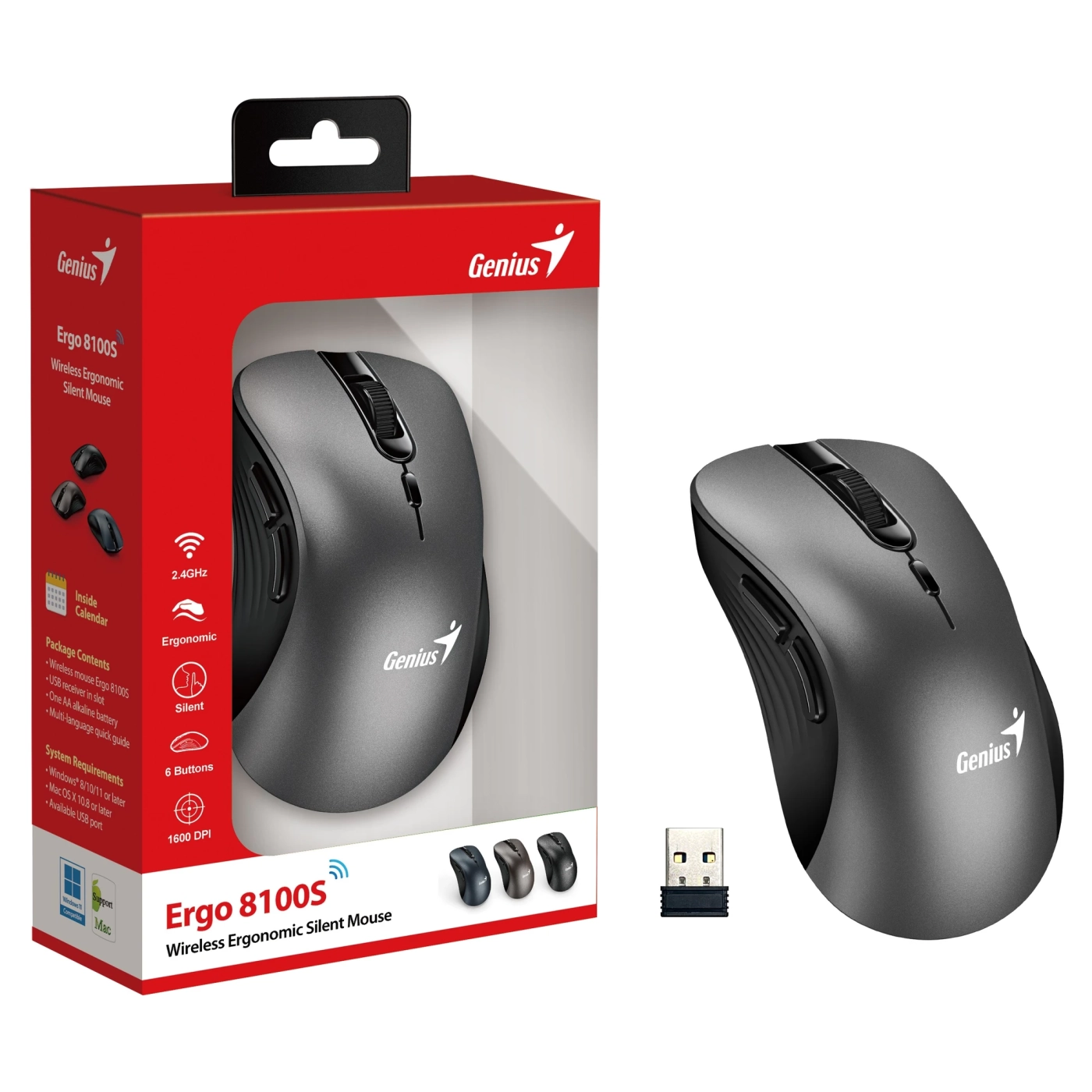 Купити Миша Genius Ergo 8100S WL Silent Grey (31030040401) - фото 2