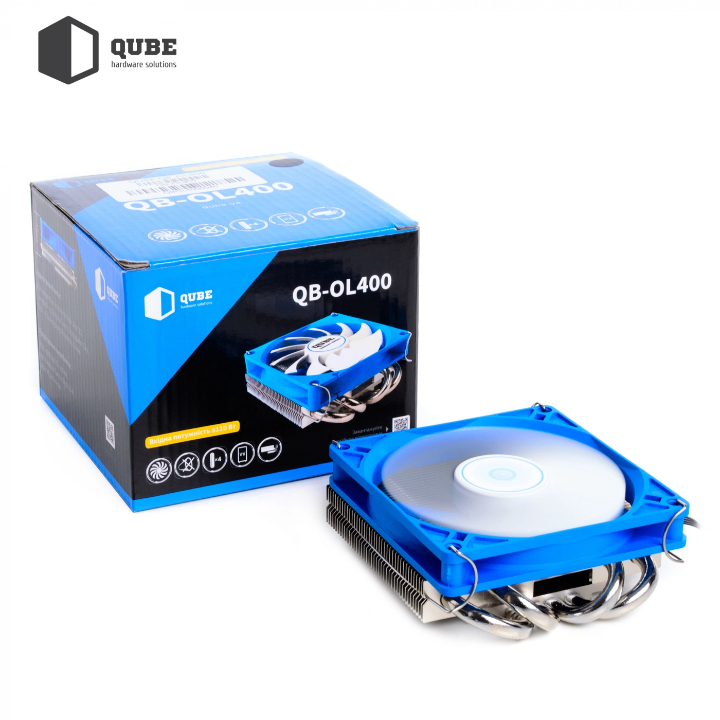 Купити Процесорний кулер QUBE QB-OL400 Blue (92mm/4pin/800-3000RPM/33dBA/4 тепл. трубки) - фото 4