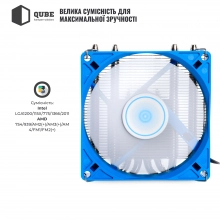 Купити Процесорний кулер QUBE QB-OL400 Blue (92mm/4pin/800-3000RPM/33dBA/4 тепл. трубки) - фото 5