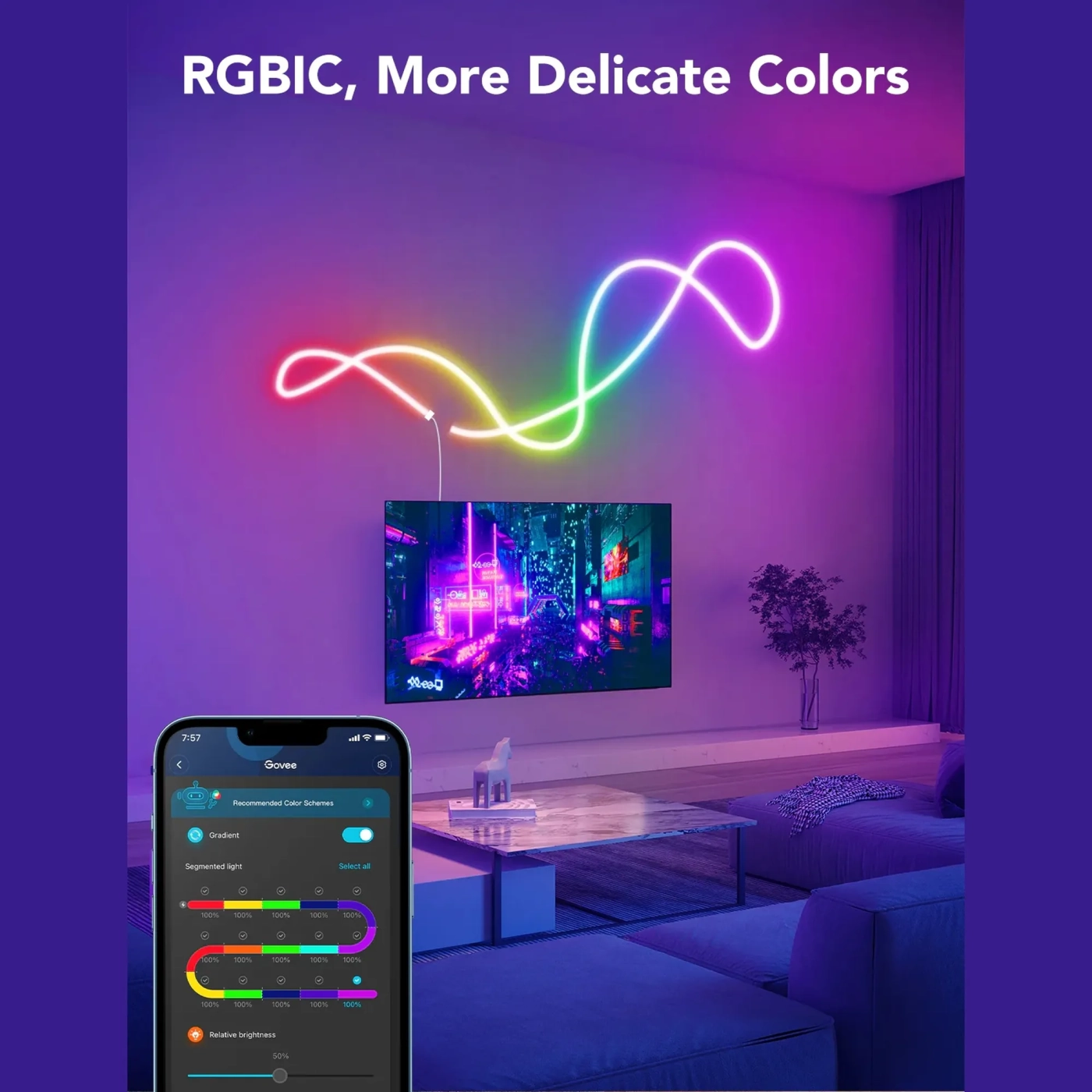 Купити Розумна LED стрічка Govee H61A2 Neon LED Strip Light 5м (H61A23D1) - фото 9