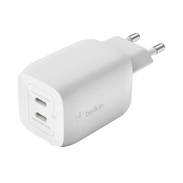 Купить Зарядное устройство Belkin 65W 2хUSB-С GAN PD PPS White (WCH013VFWH) - фото 1