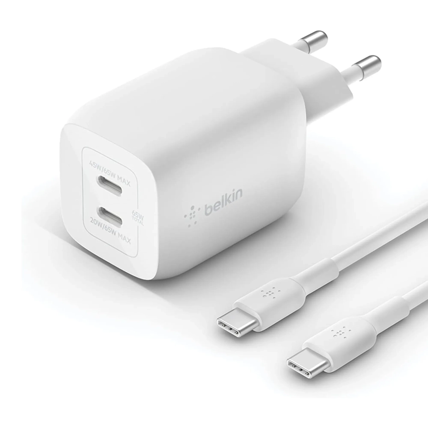 Купити Зарядний пристрій Belkin 65W 2хUSB-С GAN PD PPS + кабель USB-С to USB-C 2m White (WCH013VF2MWH-B6) - фото 1