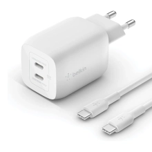Купити Зарядний пристрій Belkin 65W 2хUSB-С GAN PD PPS + кабель USB-С to USB-C 2m White (WCH013VF2MWH-B6) - фото 1