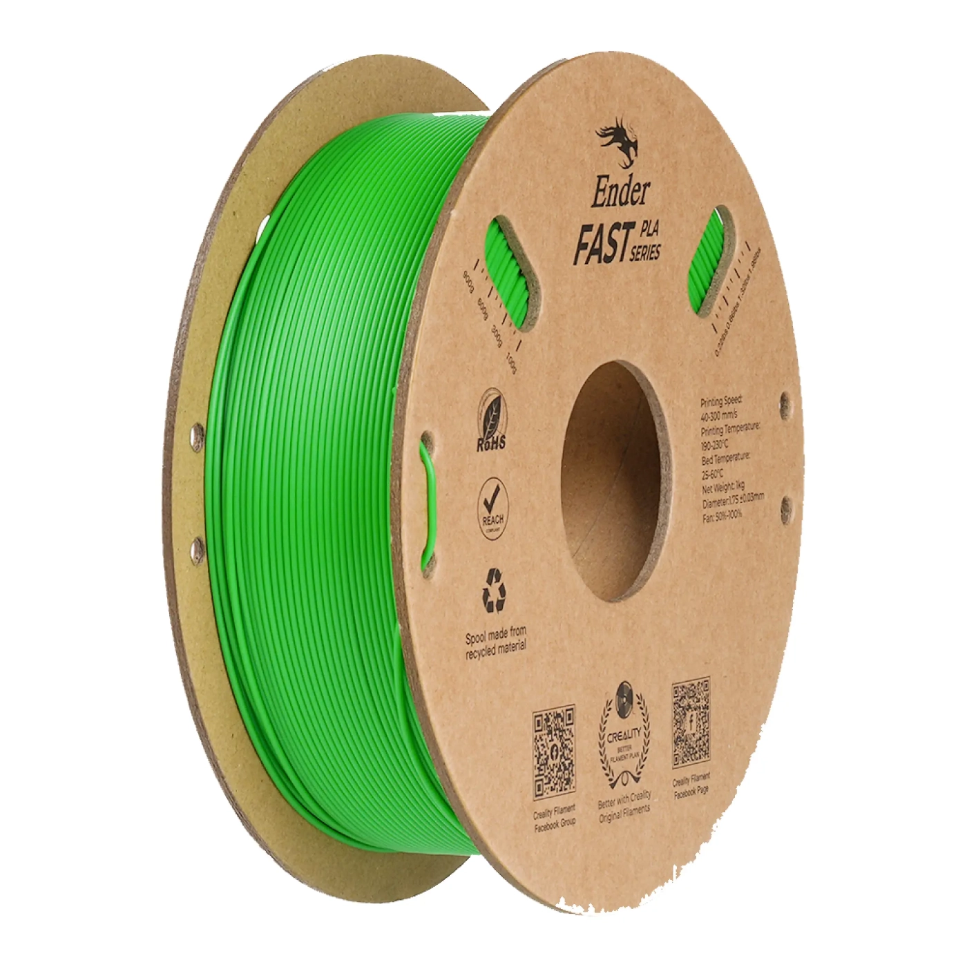 Купить Fast PLA Filament (пластик) для 3D принтера CREALITY Ender 1кг, 1.75мм, зеленый (3301010429) - фото 1