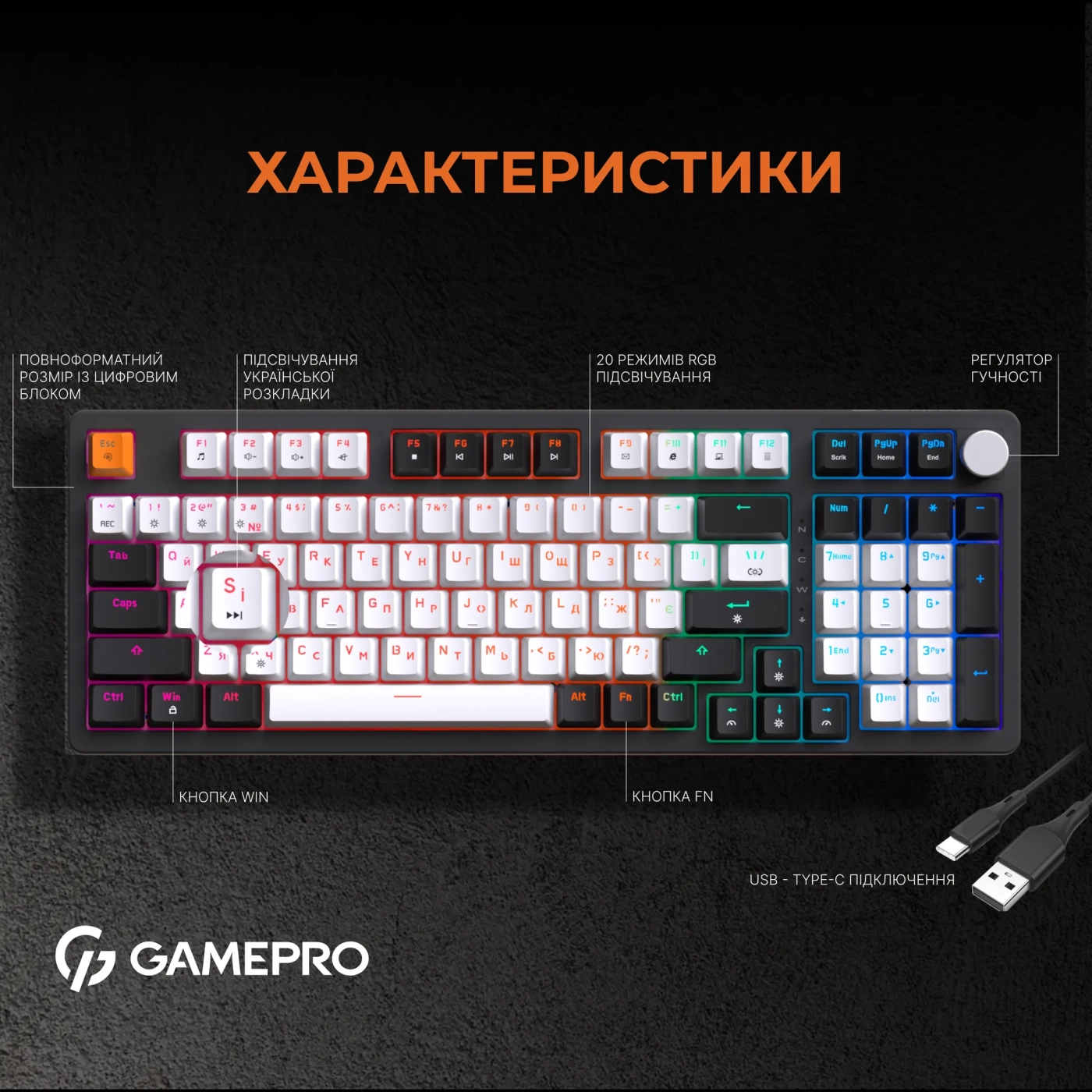 Купить Клавиатура GamePro MK170B Hot-Swap Red Switch RGB Black - фото 8
