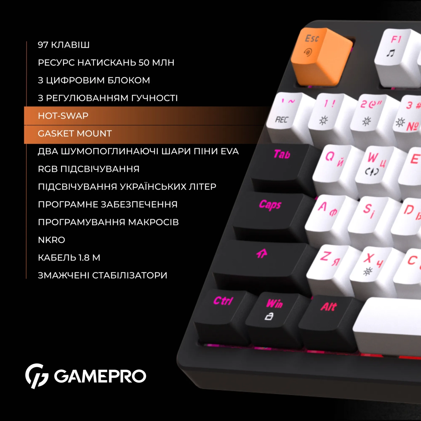 Купить Клавиатура GamePro MK170B Hot-Swap Red Switch RGB Black - фото 10
