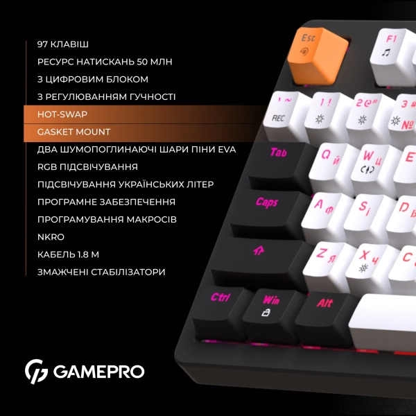 Купить Клавиатура GamePro MK170B Hot-Swap Red Switch RGB Black - фото 10