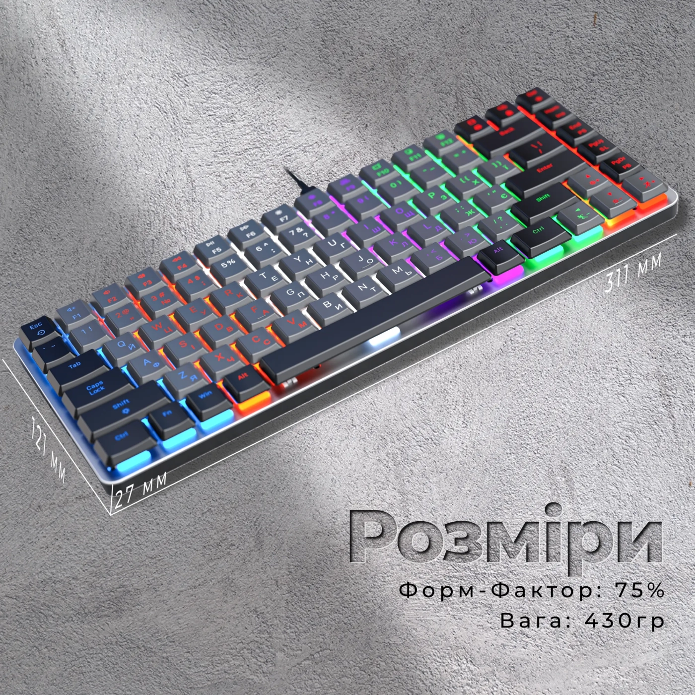 Купить Клавиатура GamePro MK140R Red Swich Low Profile USB Dark Gray - фото 5