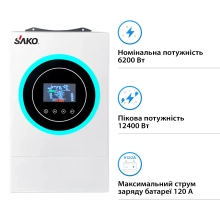 Купити Автономний інвертор SAKO SUNON V 6.2kW 48V 1 MPPT Wi-Fi 220V Однофазний (SUNON V 6.2kW) - фото 2