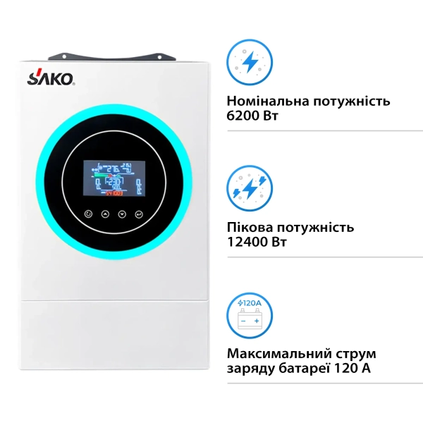 Купити Автономний інвертор SAKO SUNON V 6.2kW 48V 1 MPPT Wi-Fi 220V Однофазний (SUNON V 6.2kW) - фото 2