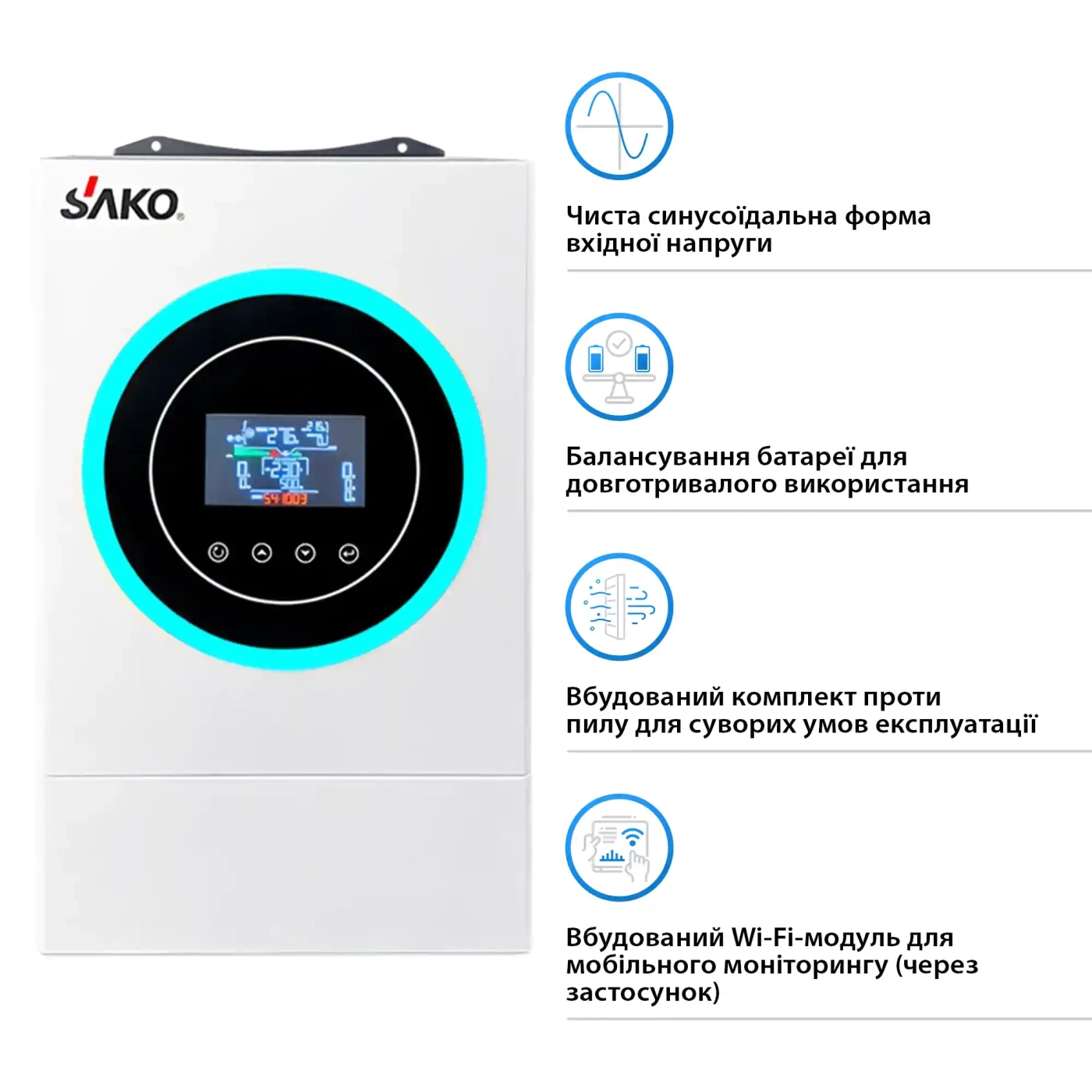 Купити Автономний інвертор SAKO SUNON V 6.2kW 48V 1 MPPT Wi-Fi 220V Однофазний (SUNON V 6.2kW) - фото 3