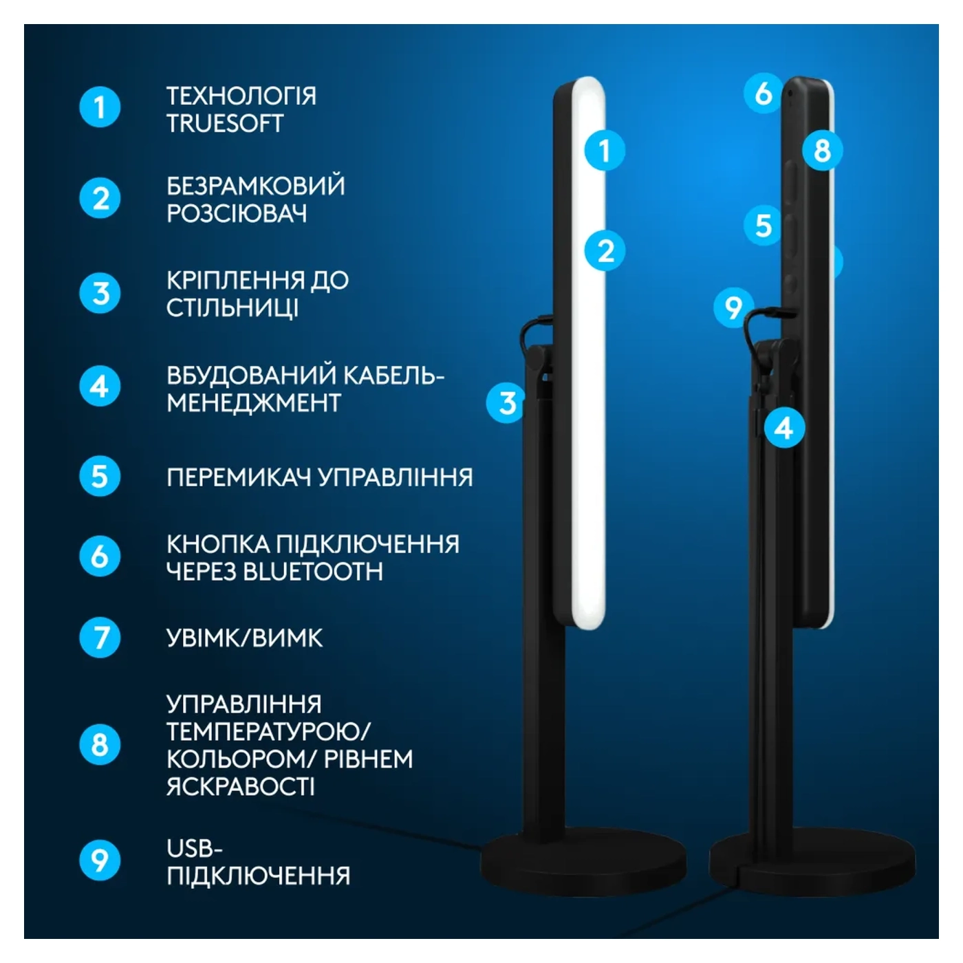 Купити Настільна лампа Logitech Litra Beam Premium LED Streaming Key Light with TrueSoft (946-000020) - фото 5