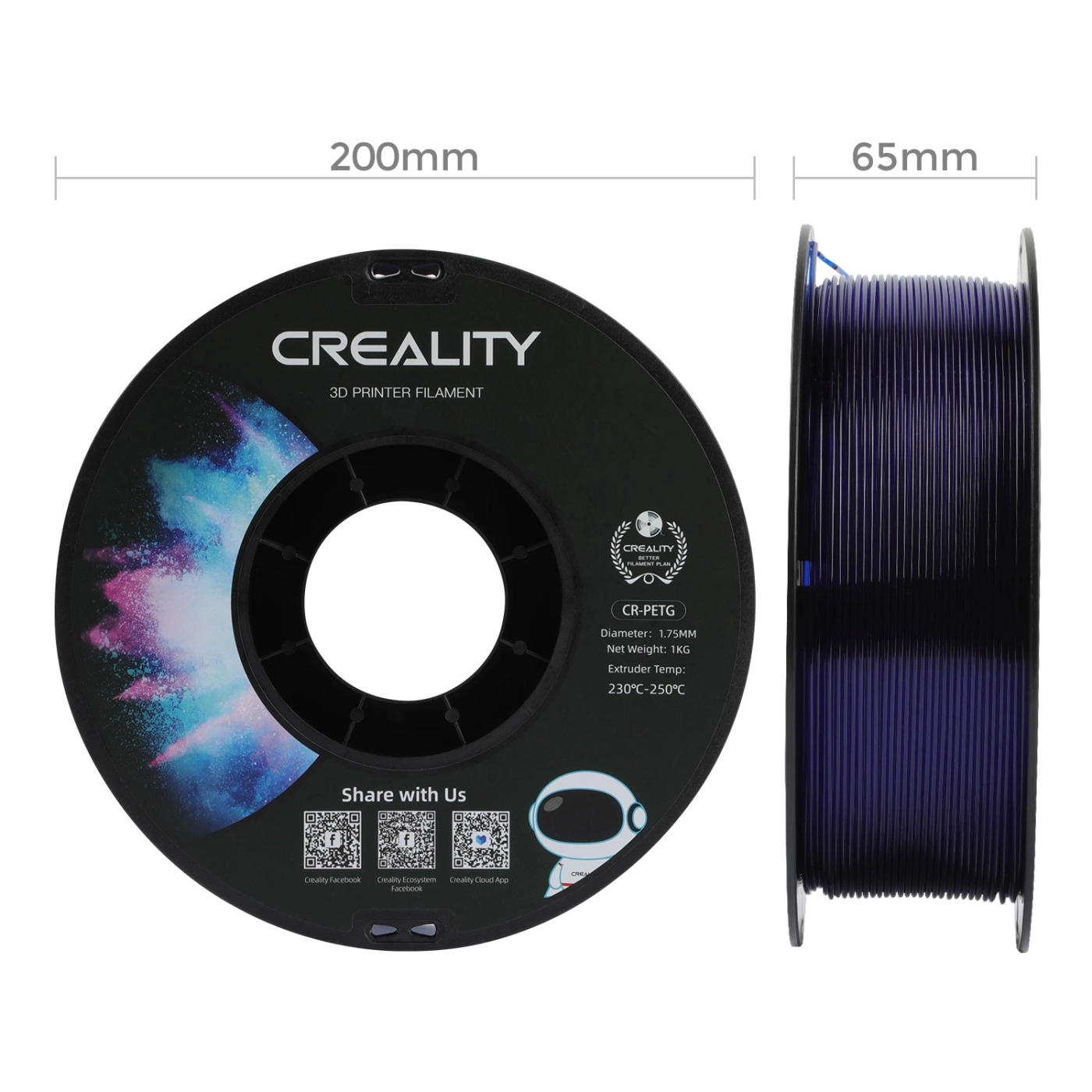 Купить PETG Filament (пластик) для 3D принтера CREALITY 11кг+1кг, 1.75мм, прозрачный (синий) (3301030036x12) - фото 6