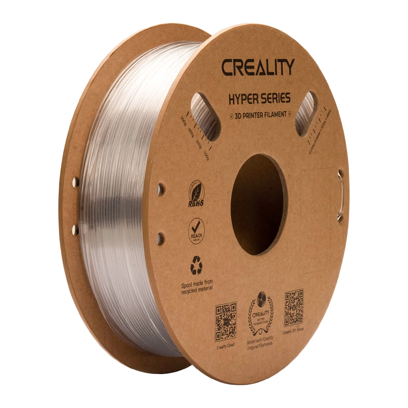 Купить Hyper PETG Filament (пластик) для 3D принтера CREALITY 1кг, 1.75мм, прозрачный (3301030042) - фото 1