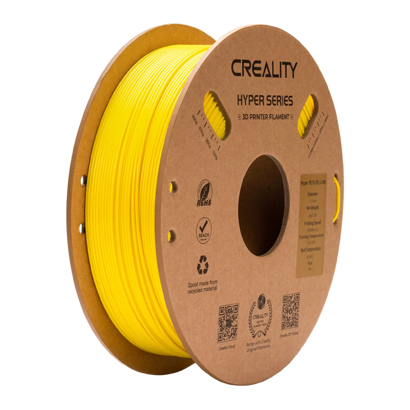 Купити Hyper PETG Filament (пластик) для 3D принтера CREALITY 1кг, 1.75мм, жовтий (3301030071) - фото 1