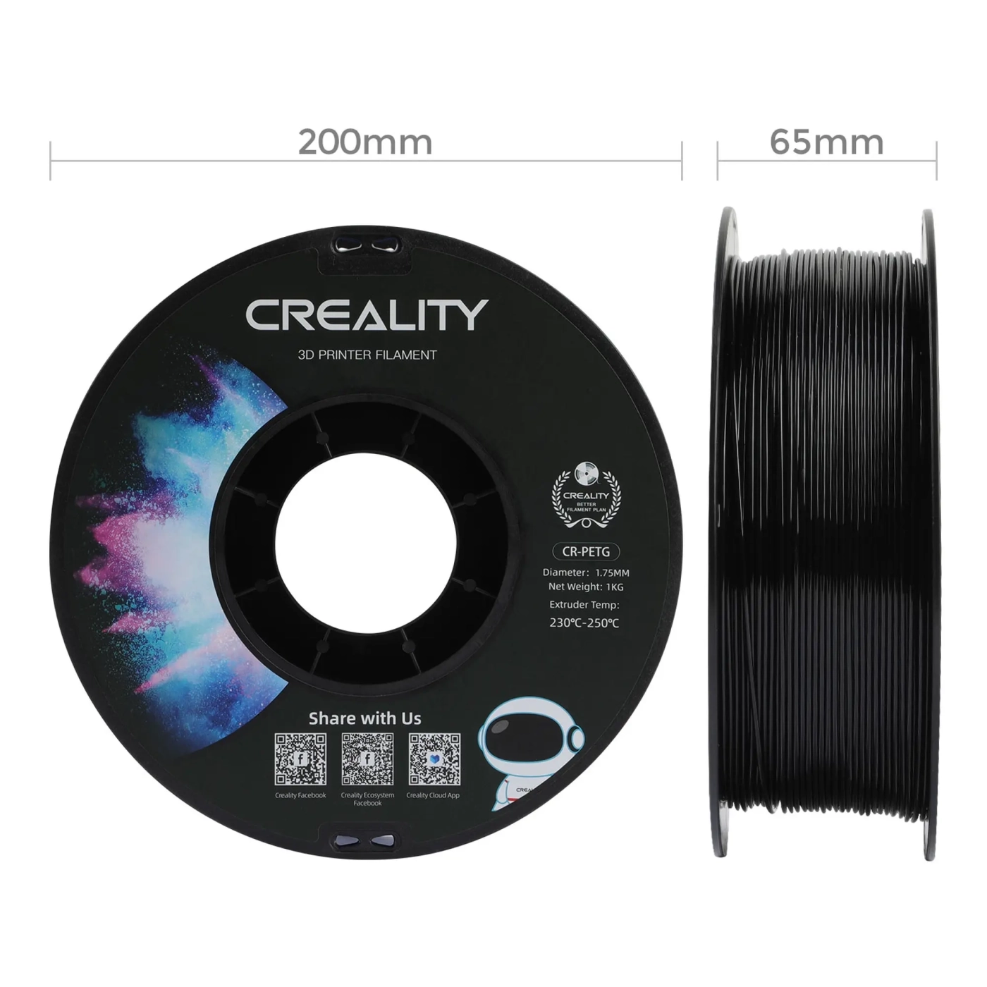 PETG Filament (пластик) для 3D принтера CREALITY 3x1кг, 1.75мм, белый/синий/чорный (330103003XWBB) - фото 3