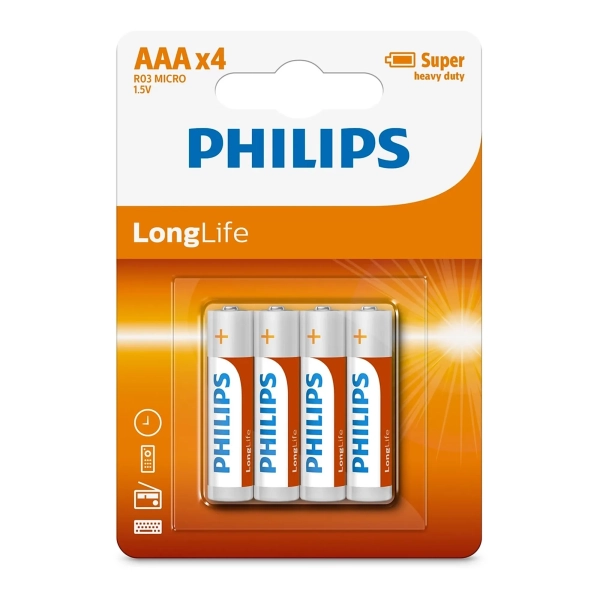 Купить Батарейка Philips LongLife Zinc Carbon AAA 4 шт (R03L4B/10) - фото 1