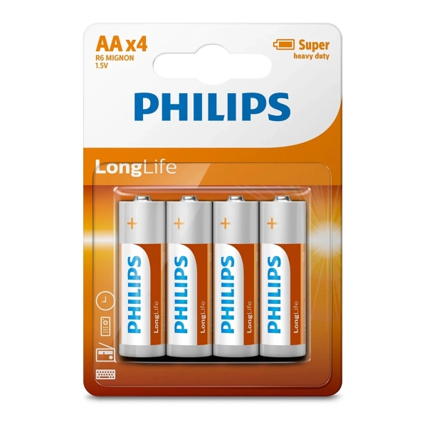 Купить Батарейка Philips LongLife Zinc Carbon AA 4 шт (R6L4B/10) - фото 1