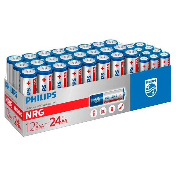 Купить Батарейка Philips Power Alkaline AA+AAA пак, 24+12 шт (LR036G36W/10) - фото 1