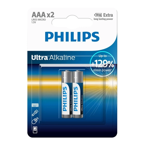 Купить Батарейка Philips Ultra Alkaline AAA 2 шт (LR03E2B/10) - фото 1