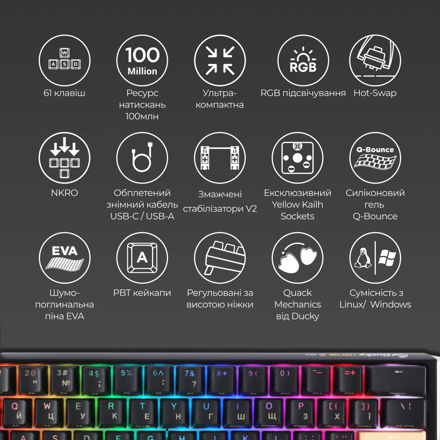 Купити Клавіатура Ducky One 3 Mini Cherry MX Red - фото 4