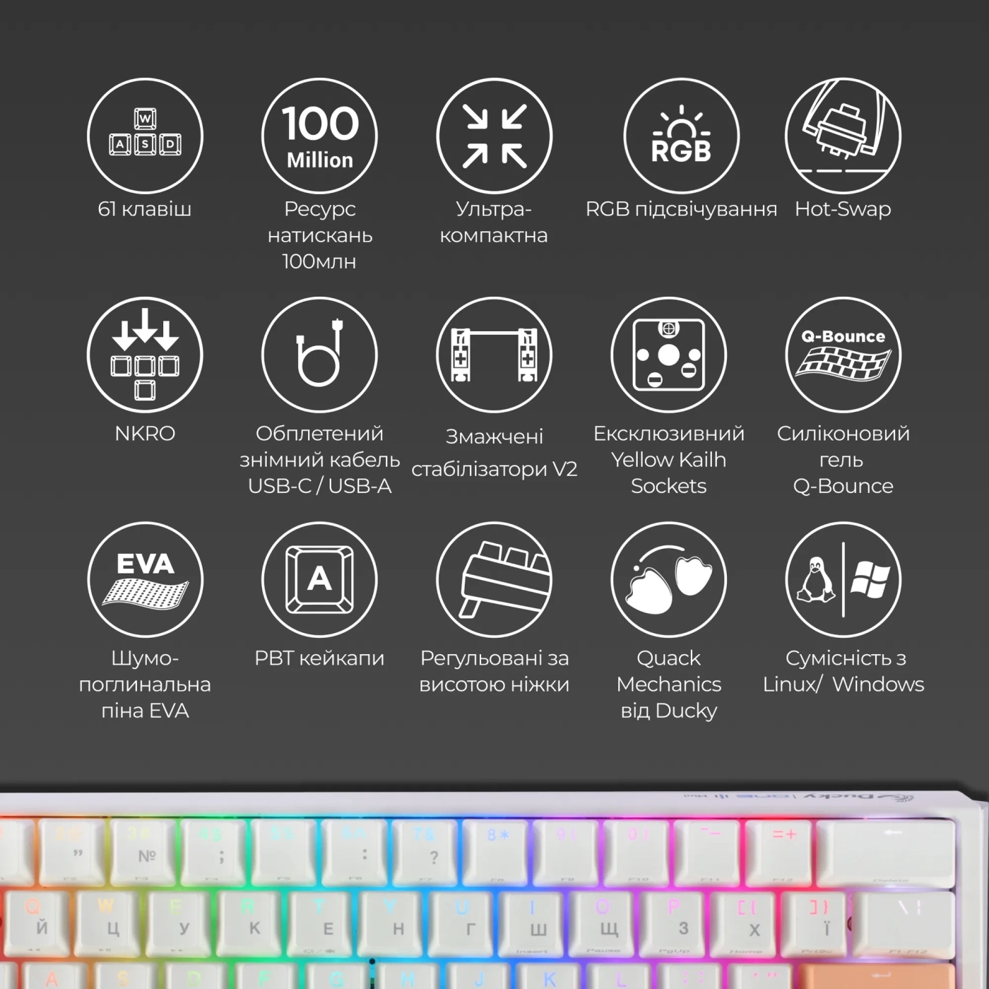 Купити Клавіатура Ducky One 3 Mini White Cherry MX Brown - фото 4