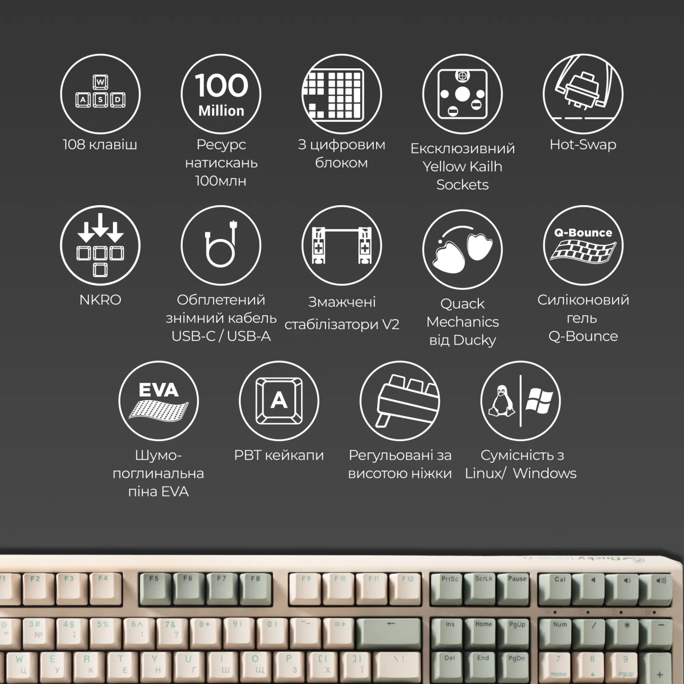 Купить Клавиатура Ducky One 3 Matcha Cherry MX Speed Silver (DKON2108-PUAPXМAEGGC1) - фото 4