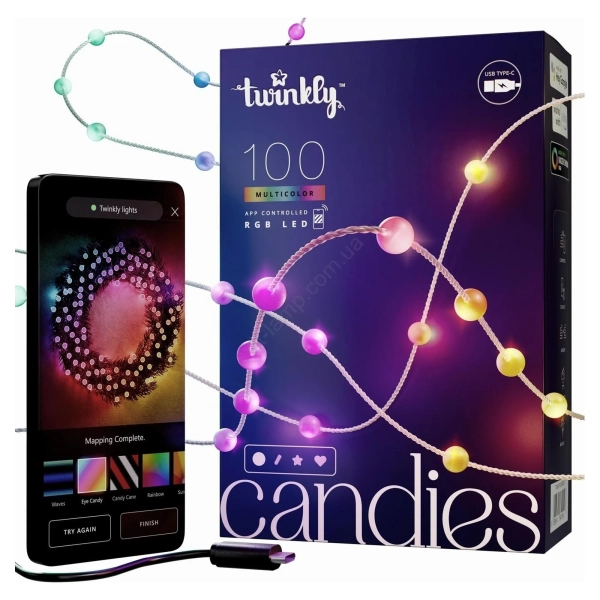 Купить Умная LED гирлянда Twinkly Candies Pearls RGB 100LED 6m Green (TWKP100RGB-G) - фото 1