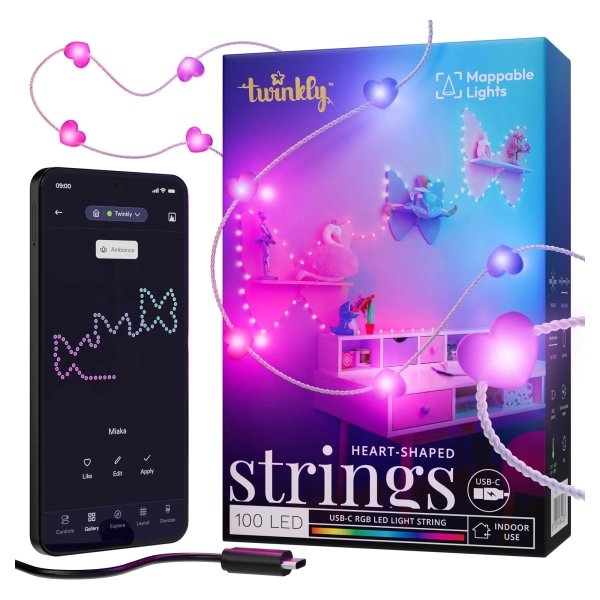 Купить Умная LED гирлянда Twinkly Candies Heart RGB 100LED 6m Clear (TWKH100RGB-T) - фото 1