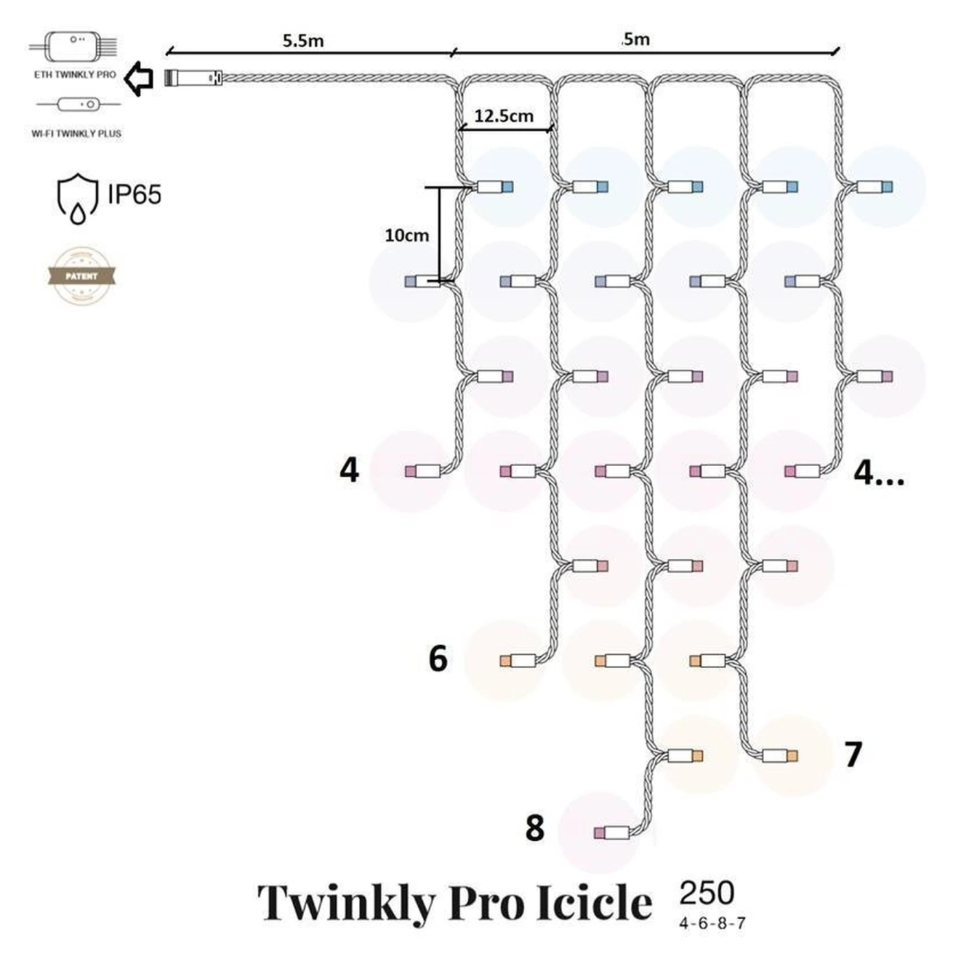 Купити Розумна LED Гірлянда Twinkly Pro Icicle AWW 250, IP65, AWG22 PVC Rubber білий (TW-PLC-I-CA-250GOP-WR) - фото 2