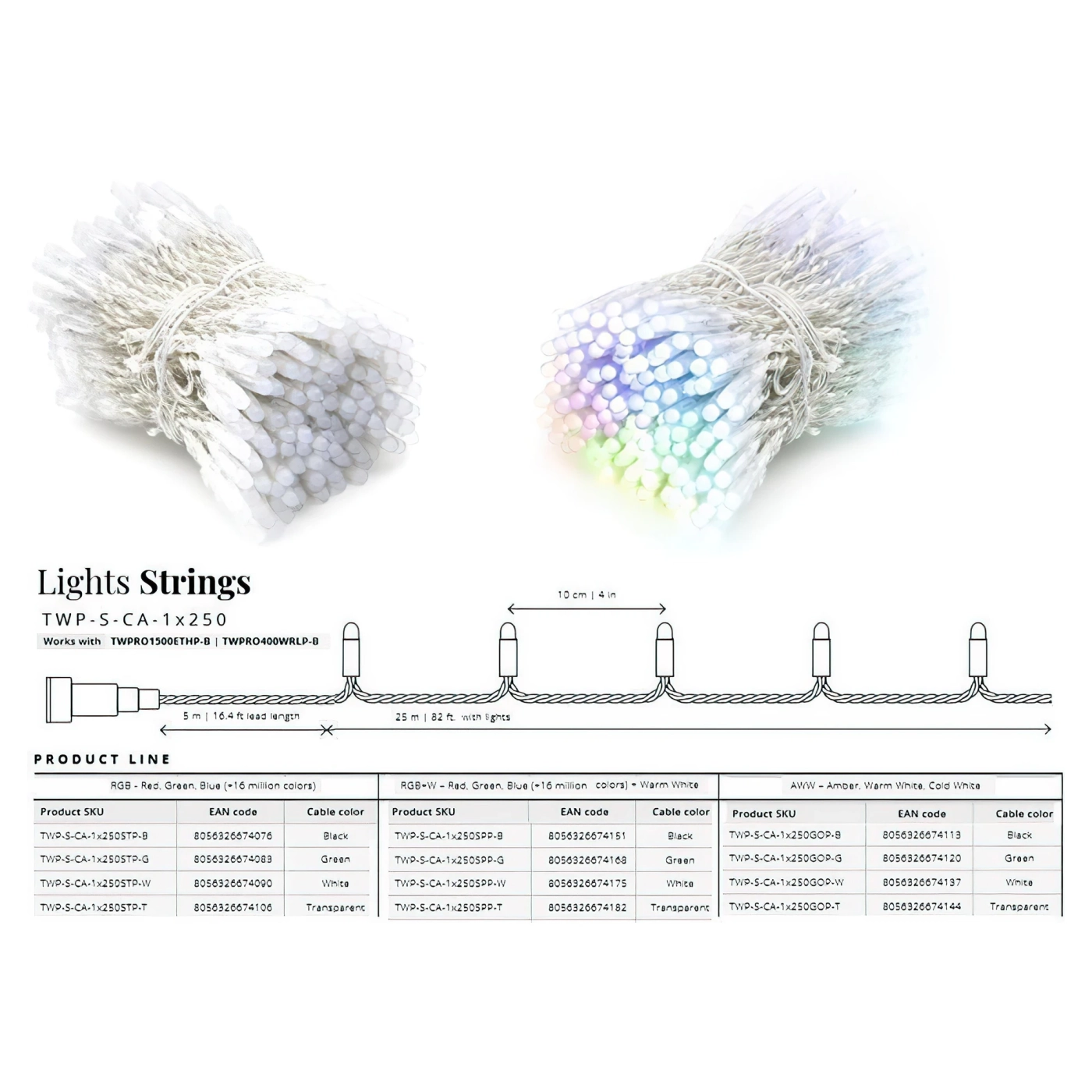 Купити Розумна LED Гірлянда Twinkly Pro Strings RGB 250, одинарна лінія, AWG22, IP65, прозорий (TWP-S-CA-1X250STP-T) - фото 3