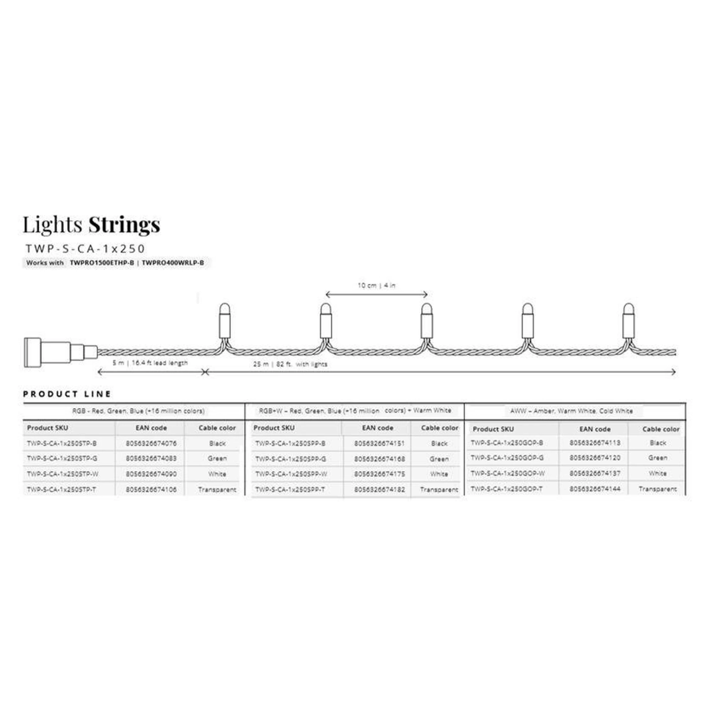 Купить Умная LED Гирлянда Twinkly Pro Strings RGBW 250, одинарная линия, AWG22, IP65, зеленый (TWP-S-CA-1X250SPP-G) - фото 5