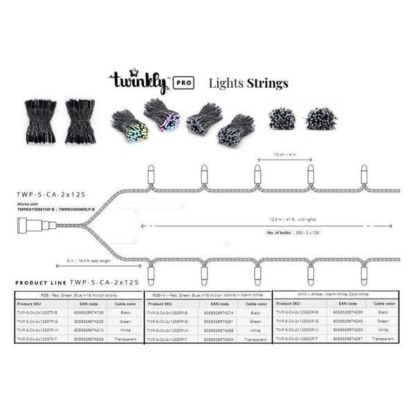 Купити Розумна LED Гірлянда Twinkly Pro Strings RGBW 250, подвійна лінія, AWG22, IP65, чорний (TWP-S-CA-2X125SPP-B) - фото 5