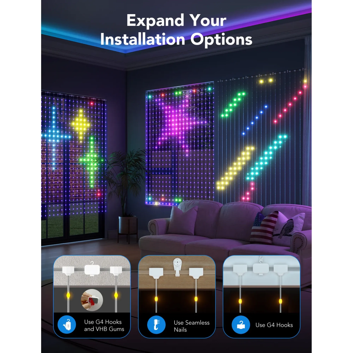 Купити Розумна LED гірлянда Govee H70B1 Curtain Light RGB 520LED Clear Wire (H70B13A1) - фото 7