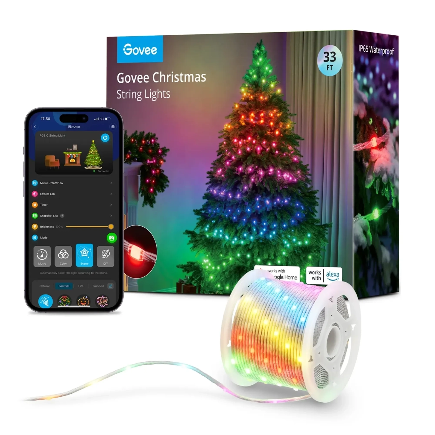 Купити Розумна LED гірлянда Govee H70C1 Christmas Light RGB 10m Clear Wire (H70C13D1) - фото 1