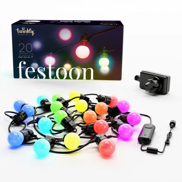 Купити Розумна LED гірлянда Twinkly Festoon RGB 20LED G45 10m Black (TWF020STP-BEU) - фото 1