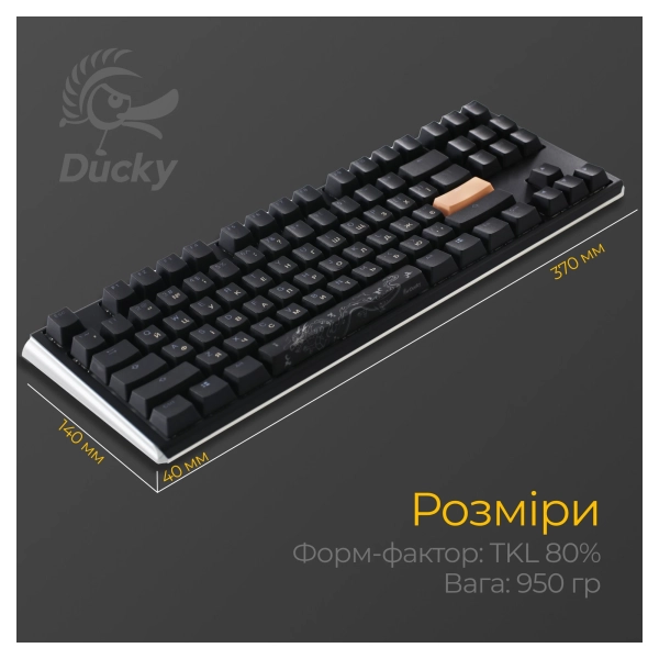 Купити Клавіатура Ducky One 3 TKL Cherry MX Blue RGB Black UA (DKON2187ST-CUAPXCLAWSC1) - фото 10
