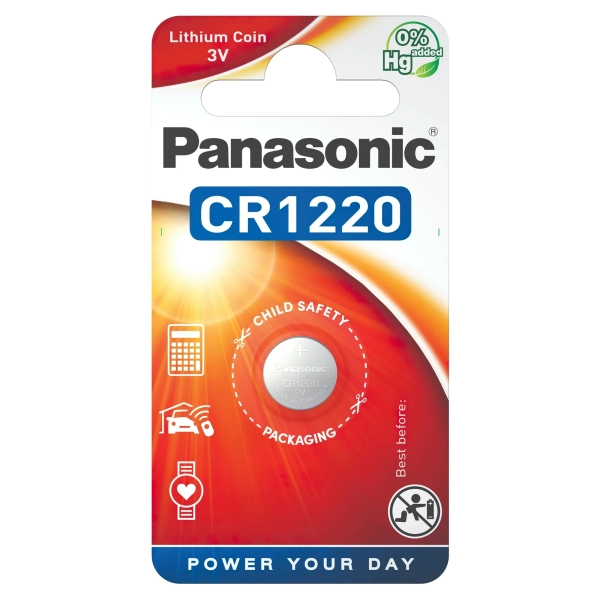 Купить Батарейка Panasonic LITHIUM CR1220 1 шт. (CR-1220EL/1B) - фото 1