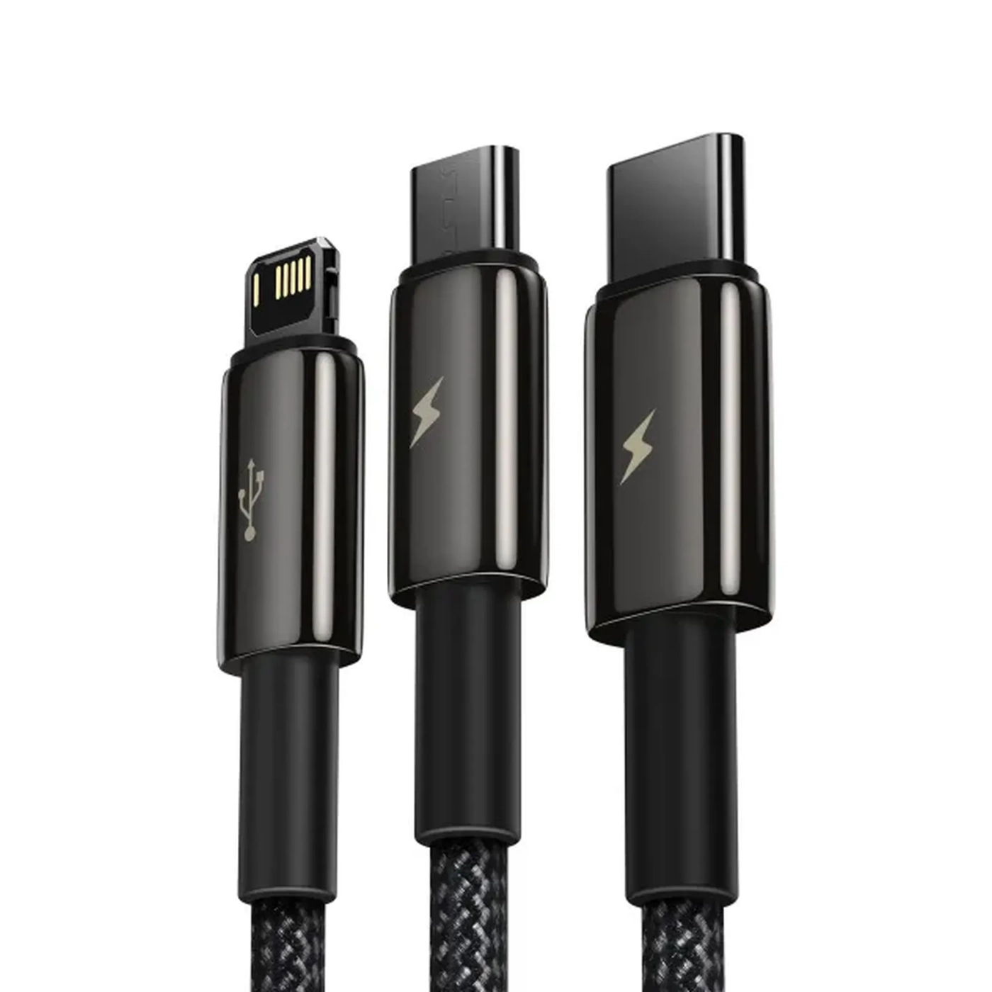 Купить Кабель Baseus Tungsten Gold Fast Charging Data Cable USB to M+L+C 1.5m Black (CAMLTWJ-01) - фото 2