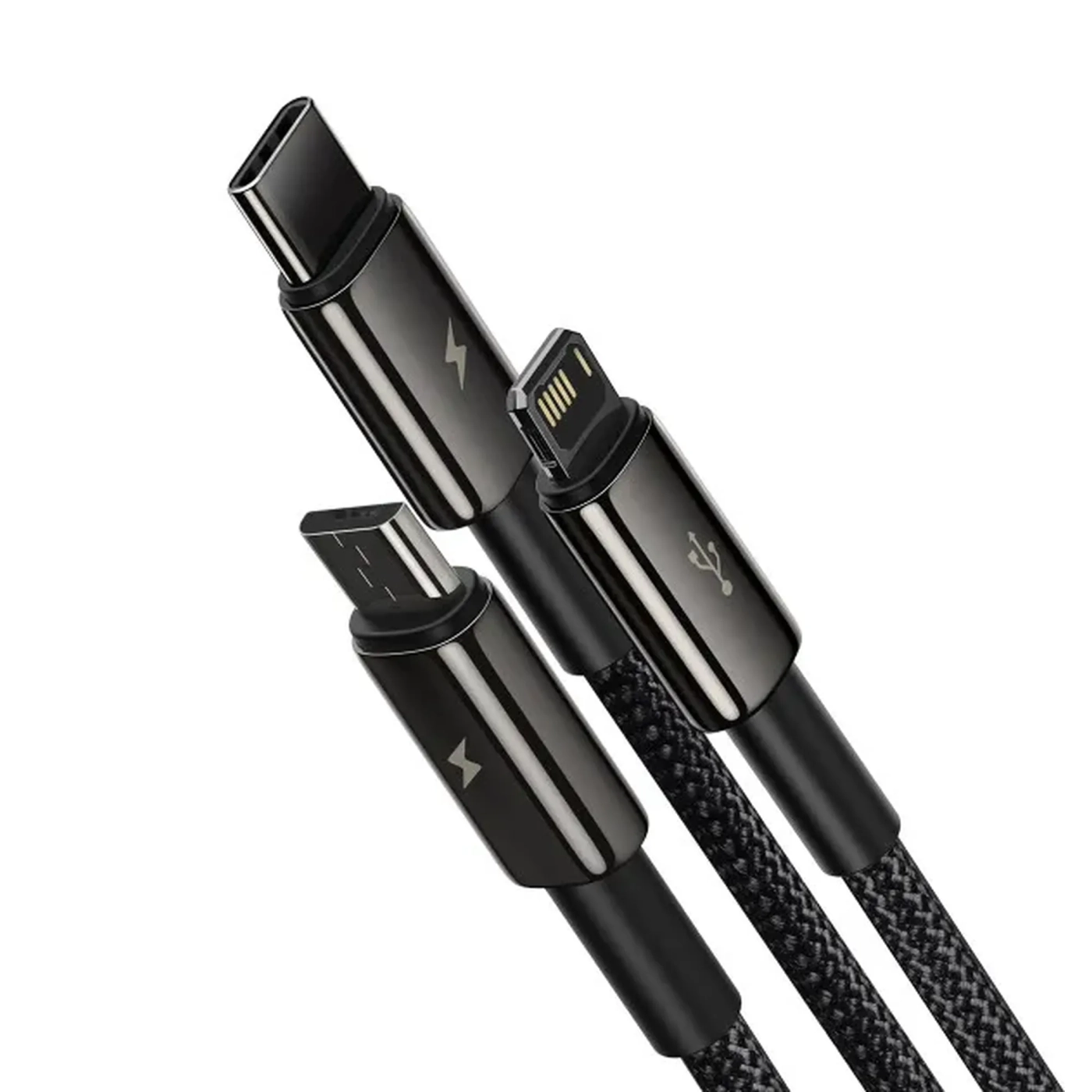 Купить Кабель Baseus Tungsten Gold Fast Charging Data Cable USB to M+L+C 1.5m Black (CAMLTWJ-01) - фото 4
