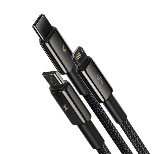 Купить Кабель Baseus Tungsten Gold Fast Charging Data Cable USB to M+L+C 1.5m Black (CAMLTWJ-01) - фото 4