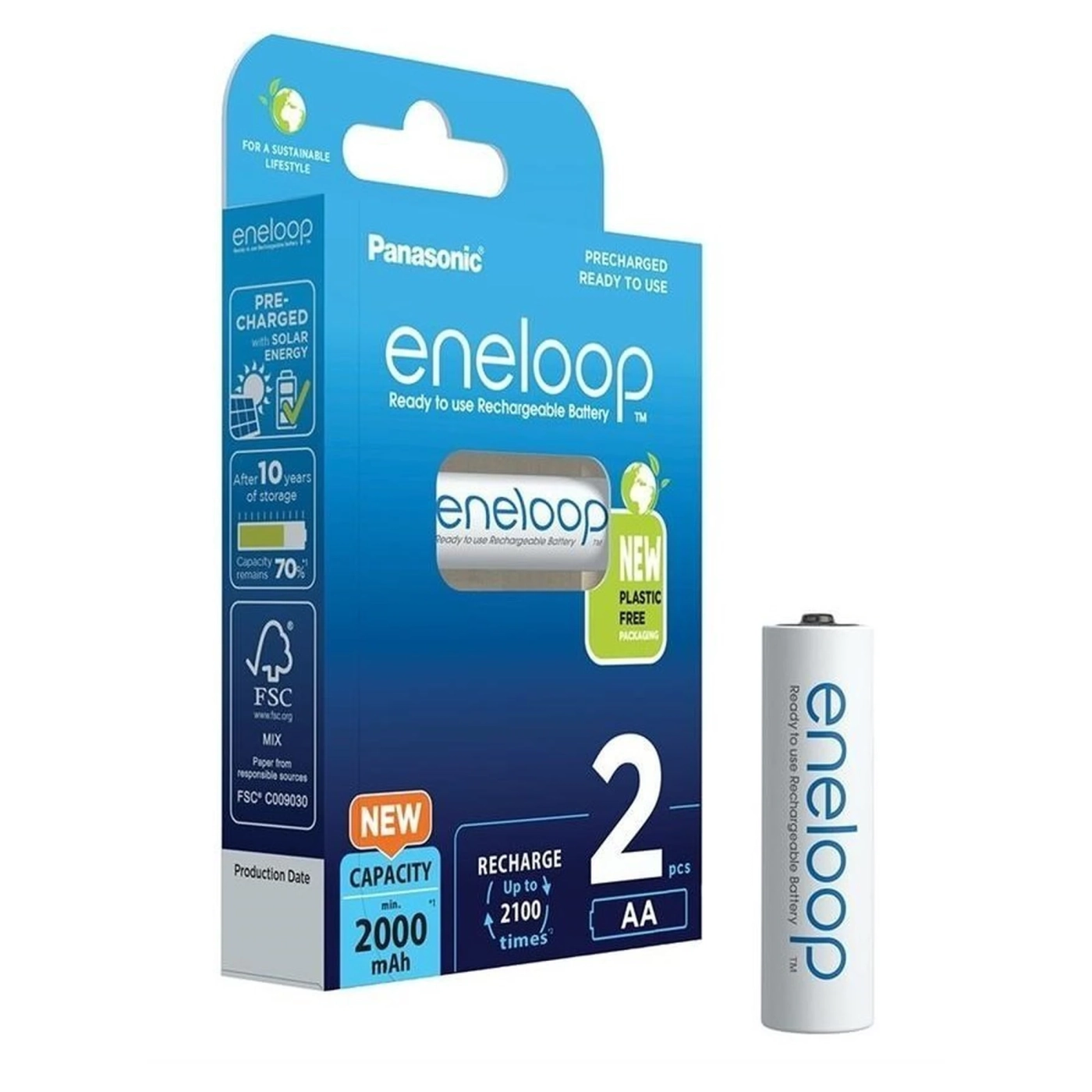 Купить Аккумулятор Panasonic Eneloop NI-MH AA 2000 мАч, 2 шт. (BK-3MCDE/2BE) - фото 1