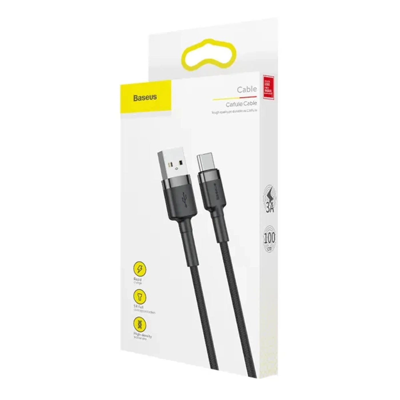 Купити Кабель Baseus Cafule USB - USB-C 3A 1m Gray/Black (CATKLF-BG1) - фото 6
