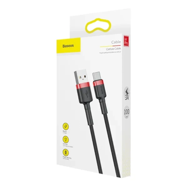 Купить Кабель Baseus Cafule USB - USB-C 3A 1m Red/Black (CATKLF-B91) - фото 5