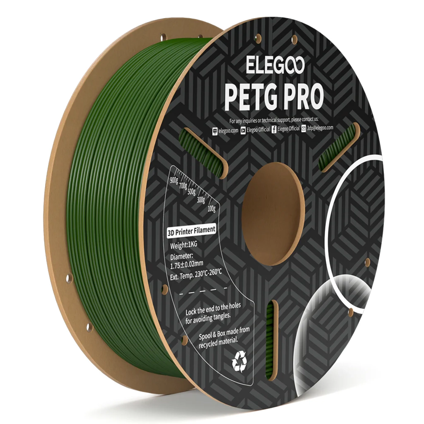 PETG PRO Filament (пластик) для 3D принтера ELEGOO 1кг, 1.75мм, оливково-зеленый (50.203.0449) - фото 0