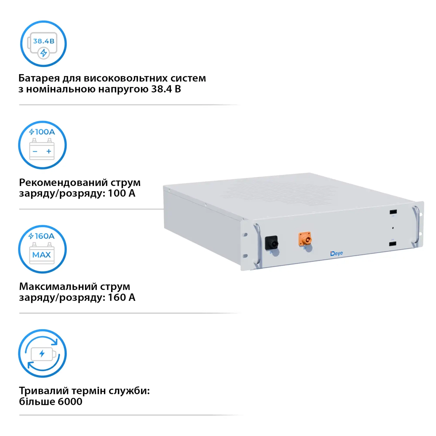 Купити Акумуляторна батарея DEYE BOS-A LiFePO4 HV 38.4V 200Ah 7.68kWh no BMS (BOS-A) - фото 3