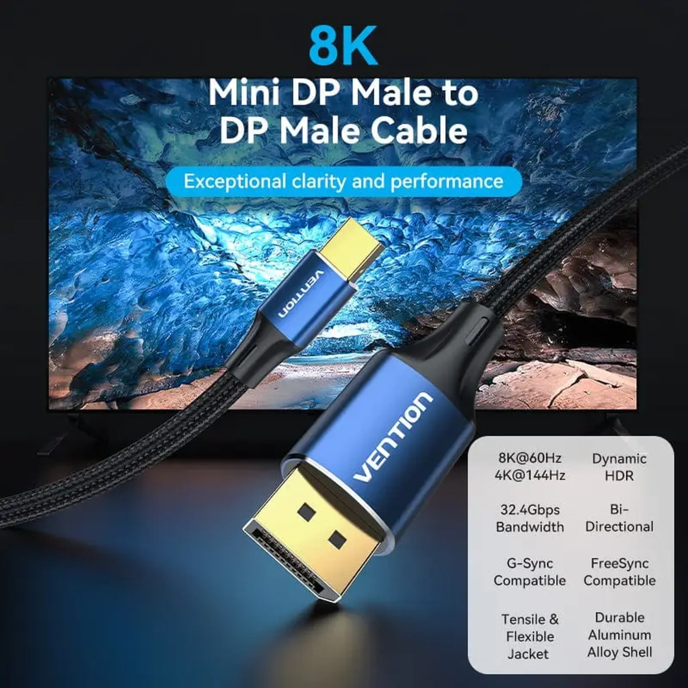 Купить Кабель Vention mini DisplayPort-DisplayPort v1.4 2m (HCFLH) - фото 2