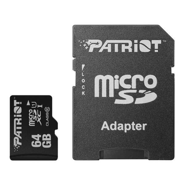 Купить Карта памяти Patriot microSDXC 64GB C10 UHS-I + SD адаптер (PSF64GMCSDXC10) - фото 1