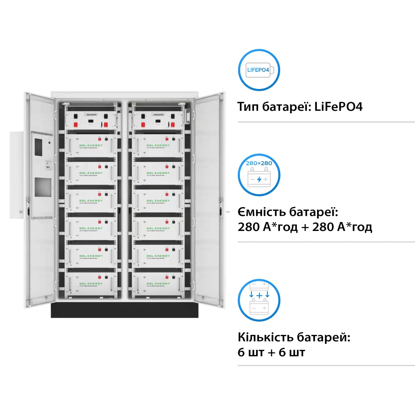 Купити Блок батарей GSL 2x307.2V 280Ah 2x86kWh LiFePO4 IP67 Fire Extinguisher Air Conditioner (GSL-BESS-170) - фото 2