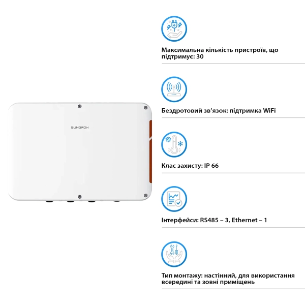 Купити Модуль коммунікаційний SUNGROW COM100D-EU Logger up to 30 devices RS485, Ethernet, 4G, WLAN (ASQ00183) - фото 2